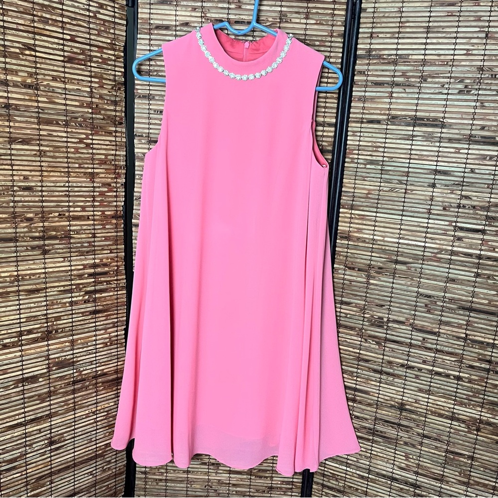 Eliza J Pink Shift Dress with a Rhinestone-Embellished Collar